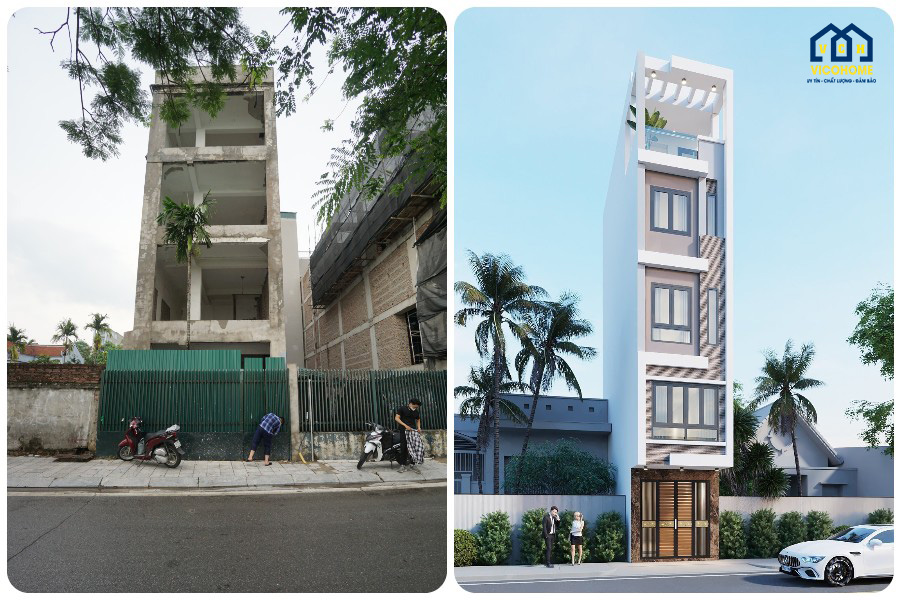 Cải tạo nhà 4 tầng 1 tum phong cách hiện đại - chị Hà - Hà Đông