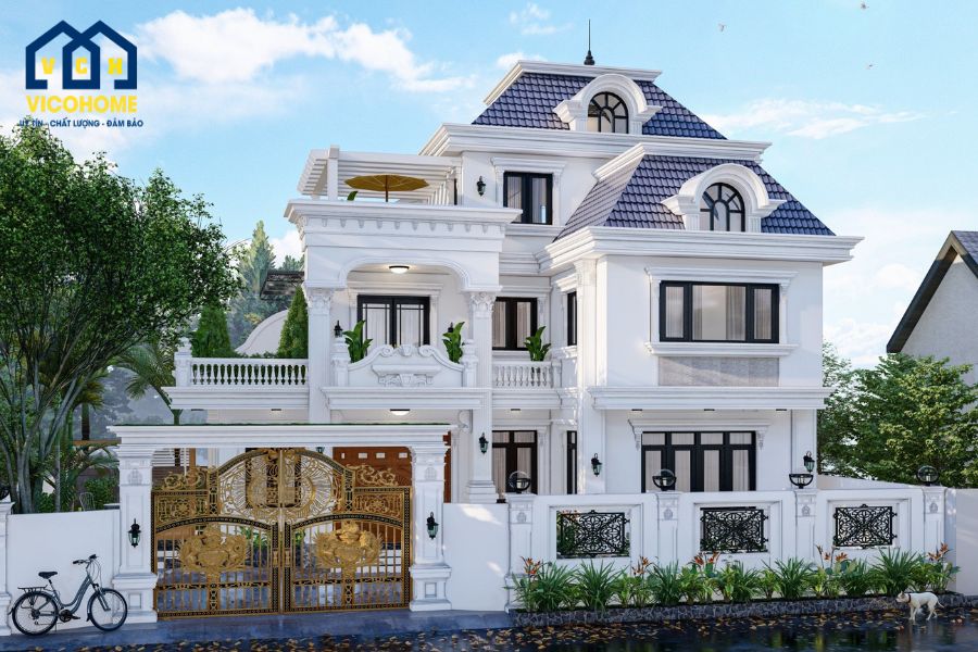 Biệt thự tân cổ điển mái Pháp 2 tầng 1 tum - anh Tân - Nam Định - TKBT0027