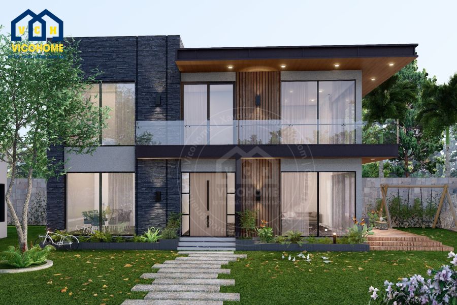 Thiết kế biệt thự khung thép 2 tầng - anh Ngọc - Nam Định - TKBT0028